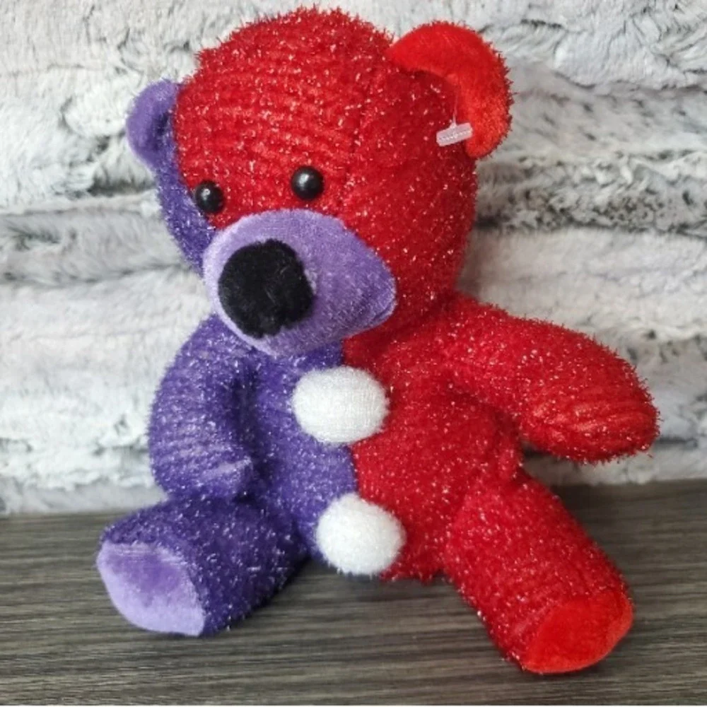 Half And Half Red Purple TEXTURED Teddy Bear Plush Red Hat Society Novelty
